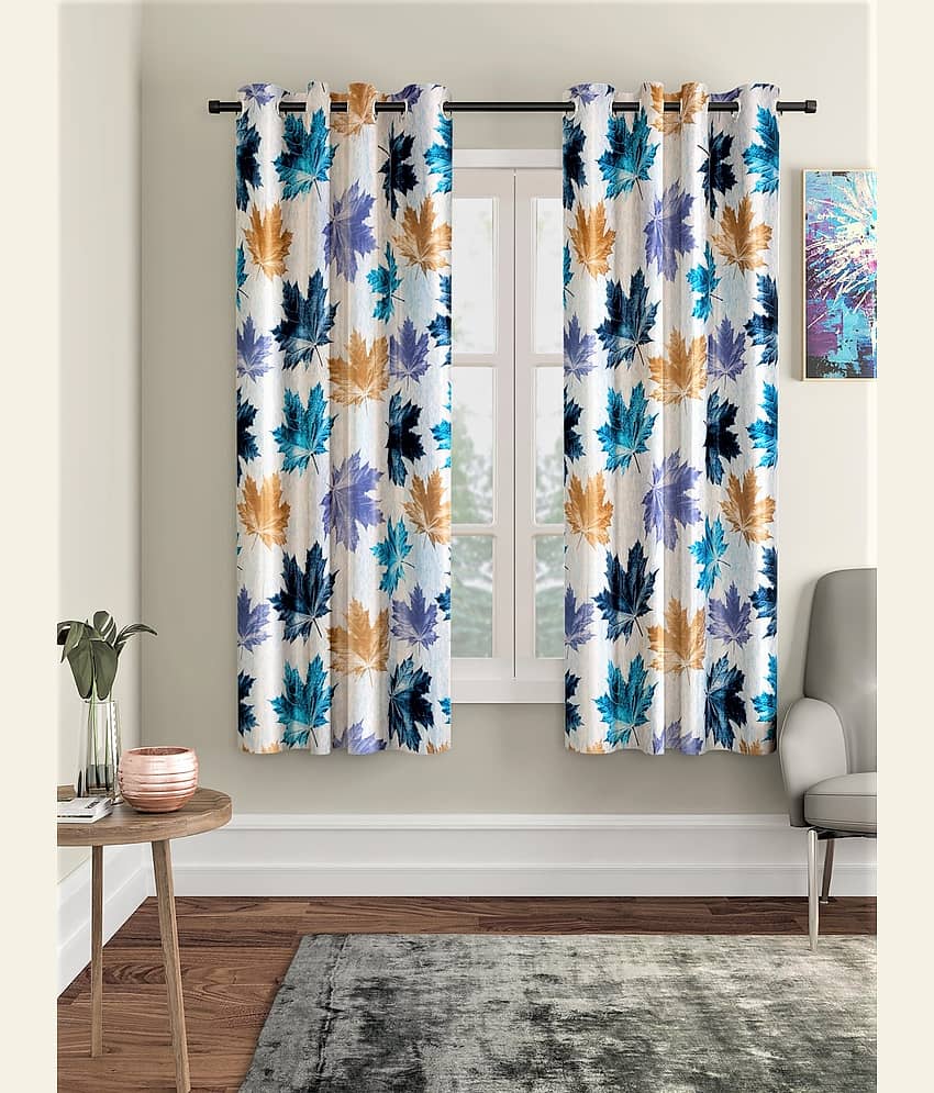 Home Sizzler - Blue Polyester Floral Window Curtain ( Pack of 2 )