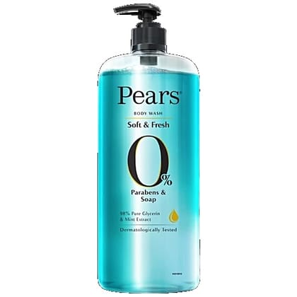 Pears Soft & Fresh Shower Gel - Glycerine, Mint Extract, Paraben Free, For Glowing Skin, 750 ml Bottle