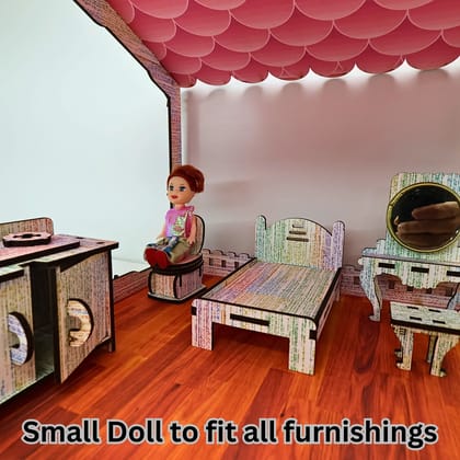 Pretty Wooden Dollhouse with Furniture and Doll for Kids | Pretend Play Doll House Toy | Educational & Creative Role Play Activity