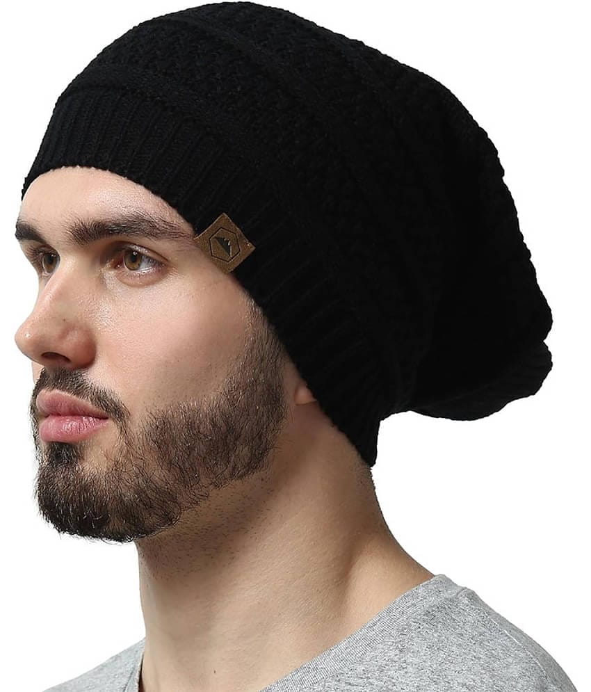 Paryag Black Woollen Men's Cap ( Pack of 1 )