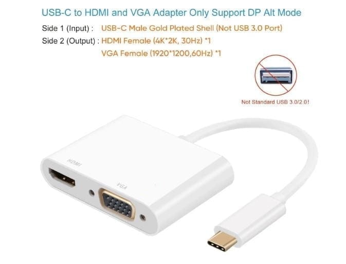 Type-C TO HDMI + VGA, USB C to HDMI 4K+VGA Adapter (Thunderbolt 3 Compatible)