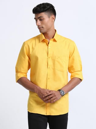 Cotton Linen Yellow Colour Shirt Full Sleeve-38
