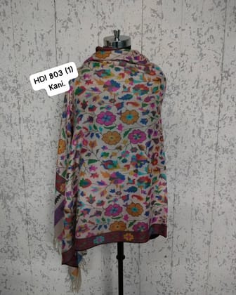 White Pashmina Kani Shawl – Handwoven Pure Wool Wrap with Traditional Kashmiri Motifs | Luxury Heritage by Heritage Design Inc