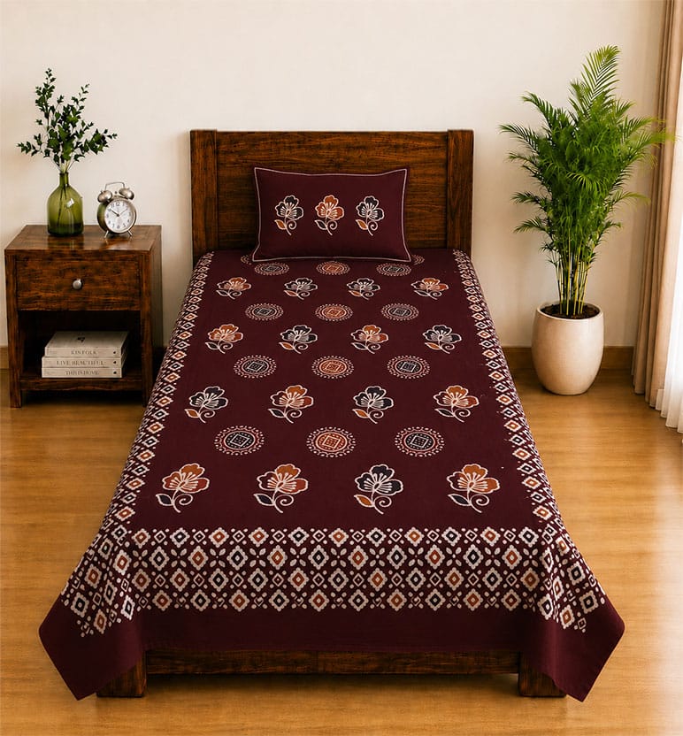 Handcrafted Batik Printed Cotton Single Bed Bedsheet