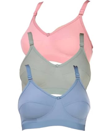 Kiran Enterprises Pack of 3 Cotton Non Padded Everyday Bra For Women ( Blue,Pink,Green )