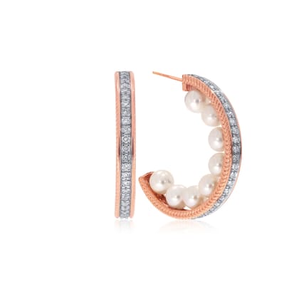 Senco Gold 14K Rose Gold Snowdrops Diamond Hoop Earrings (Gold Weight - 4.5 g / 0.58 carat / GH-VS-SI)