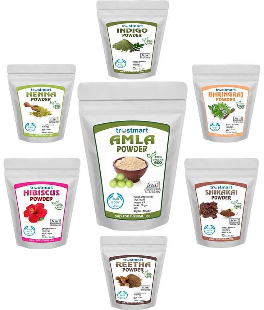 TRUSTMART Amla,Reetha,Shikakai,Bhringraj,Hibiscus,Henna and Indigo Powder 350g(Each-50g)