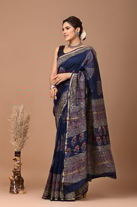 JAIPUR HANDBLOCK PRINT Exclusive collection of handblock printed pure chanderi silk sarees with blouse piece.