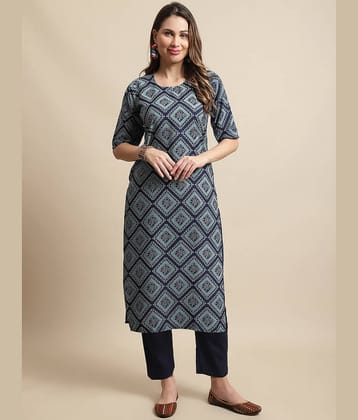 7Threads Crepe Printed Straight Women's Kurti - Blue ( Pack of 1 )