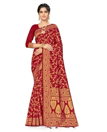 Generic Women's Banarasi Silk Saree With Blouse (Maroon, 5-6 Mtr)