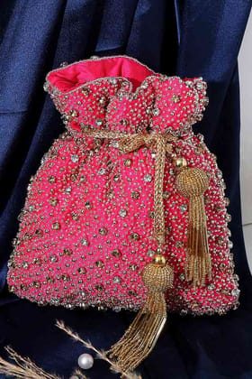 Hot Pink Silk Embroidered Potli