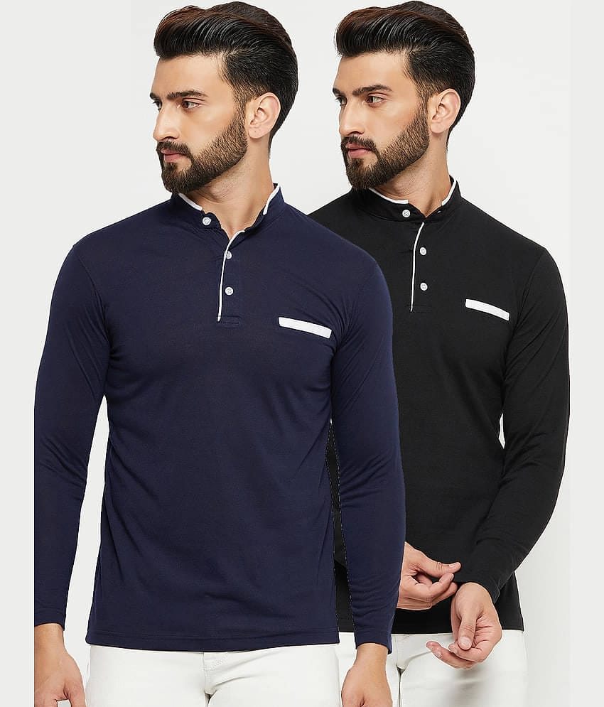 EMERALD APPAREL TRADING Pack of 2 Cotton Blend Regular Fit Men's T-Shirt ( Navy Blue )