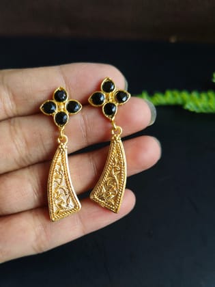 Gold-Plated Earrings with Flower Stones & Sword Shape Design | Sarichka-Black