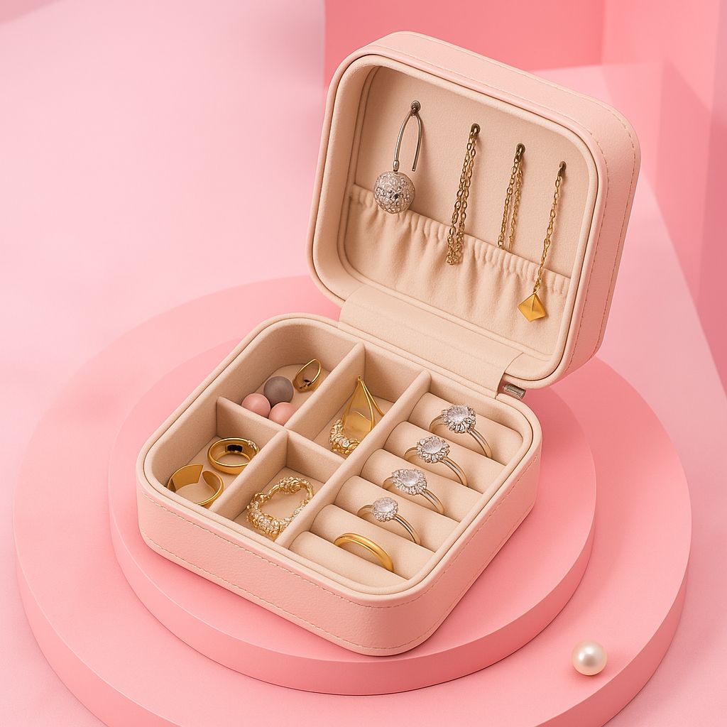 Portable Zipper Jewellery Box Light Pink