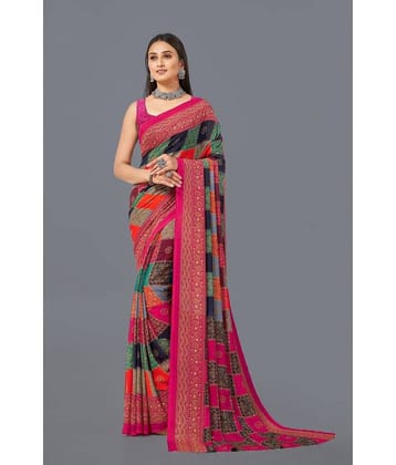LEELAVATI Georgette Printed Saree With Unstitched Blouse Piece ( Multicolor )