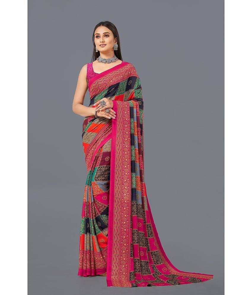 LEELAVATI Georgette Printed Saree With Unstitched Blouse Piece ( Multicolor )