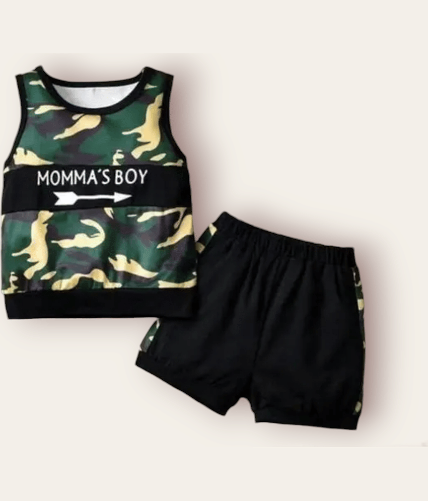 ODIMENT Pack of 1 Boys Cotton T-Shirt & Shorts Set ( Black )