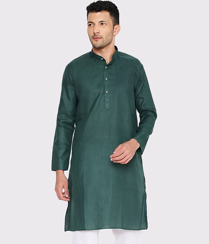 Maharaja - Dark Green Cotton Blend Men's Regular Kurta ( Pack of 1 )