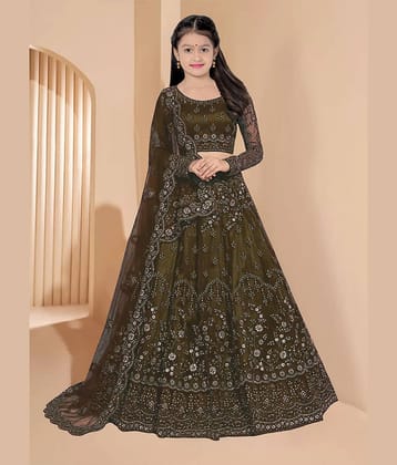 piludi Net Lehenga Choli Set For Girls ( Pack of 1 , Dark Green )