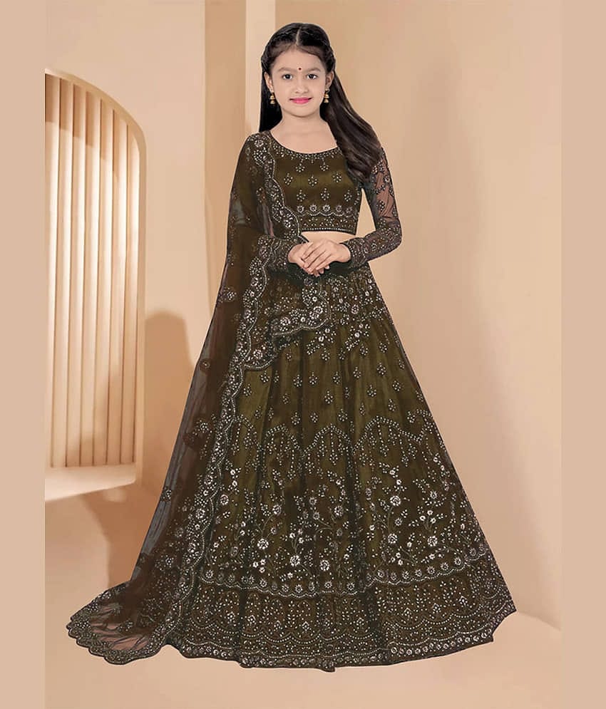 piludi Net Lehenga Choli Set For Girls ( Pack of 1 , Dark Green )