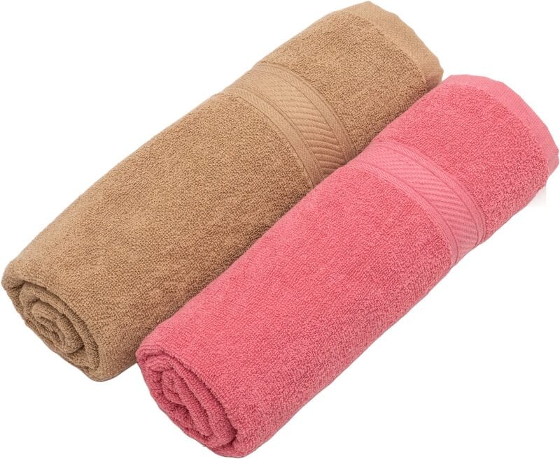 Furnofy Cotton 450 GSM Bath Towel Pink, Beige (Pack Of 2)