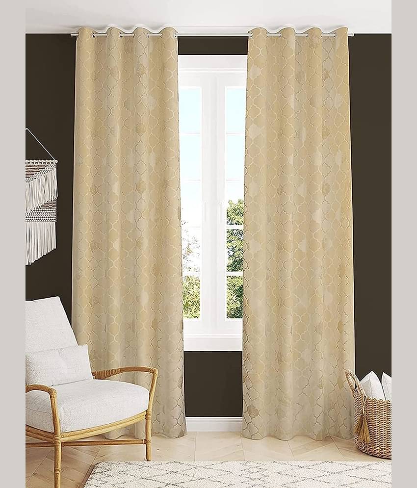 Kraftiq Homes Abstract Room Darkening Eyelet Curtain 9 ft ( Pack of 2 ) - Cream