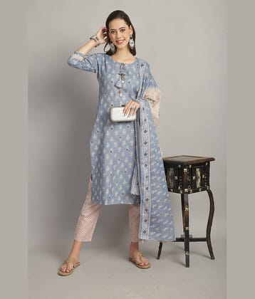Rajnandini Cotton Printed Kurti With Pants Women's Stitched Salwar Suit - Blue ( Pack of 1 )