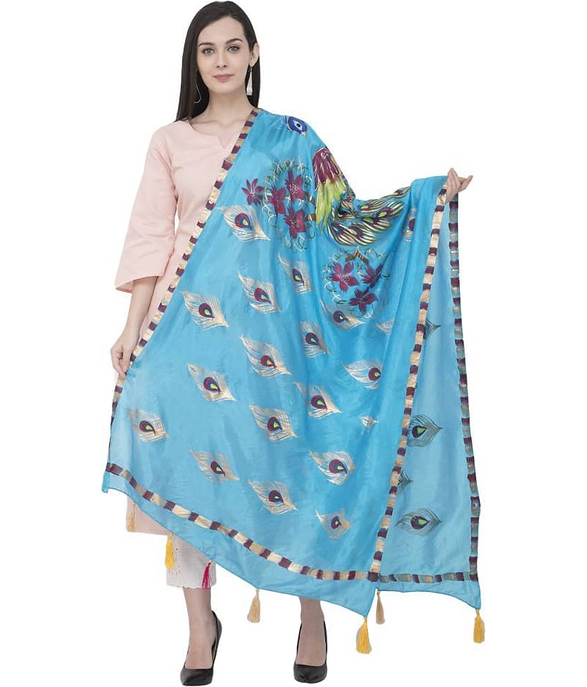 A R Silk Blue Art Silk Animal Print Dupatta