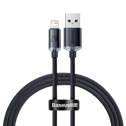Baseus Crystal Shine Series 2.4A Fast Charging USB to Lightning For Iphone Data Cable--1.2m / Black