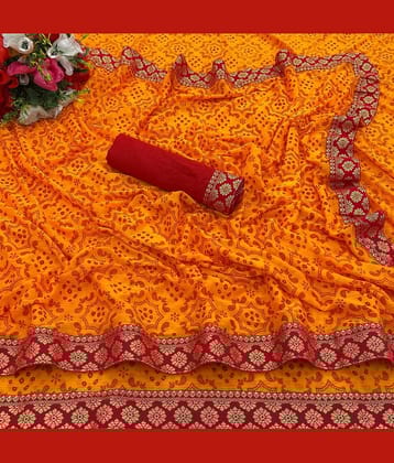 Gullak Lycra Printed Saree With Unstitched Blouse Piece ( Gold )