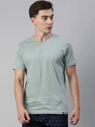 Green Solid Crew Neck T-Shirt-M