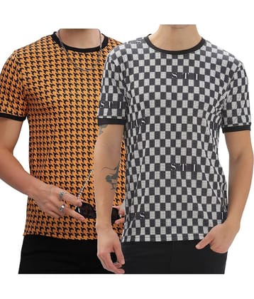 FABRIPPLE Polyester Regular Fit Self Design Half Sleeves Men's Round T-Shirt - Multicolor ( Pack of 1 )