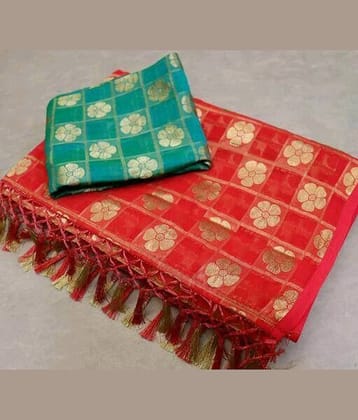 Shree Gullak Silk Jacquard Printed Saree With Unstitched Blouse Piece ( Pink )