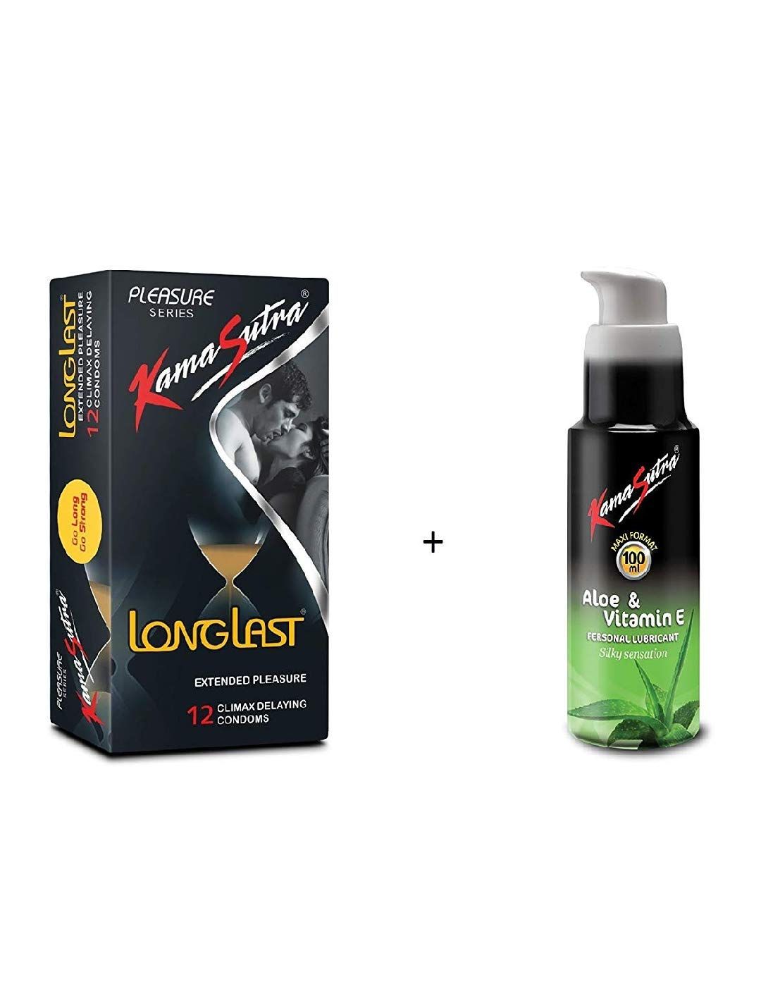KamaSutra Combo of Extended Pleasure 12 Condoms and Aloe Vera Vitamin E Lubricants (50ml)