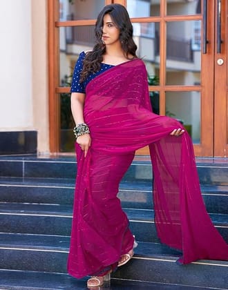 Women's Dyed Jacquard Embroidery Work Georgette Saree with Unstitched Blouse