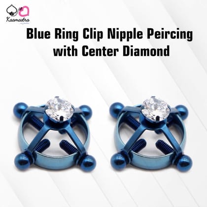 Kaamastra Blue Ring Clip Nipple Peircing with Center Diamond