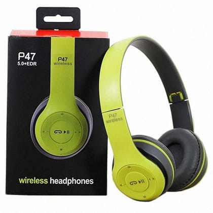 P47 Wireless Bluetooth Headphones, Deep Bass, Foldable Design, Built-in Mic, All-Day Comfort and Noise Isolation Color - Green