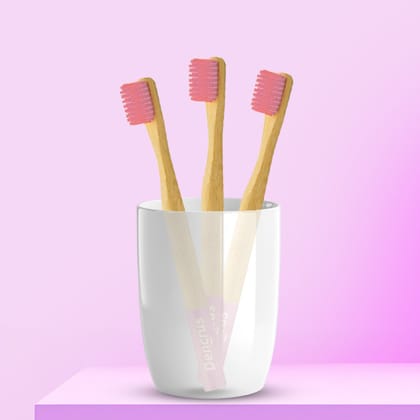 Orby Kids Bamboo Toothbrush – Soft, Safe & Colorful (Pink)-Pack of 3