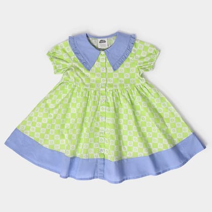 Baby Girl Front Open Frock With Ruffles-4-5 Y / Green