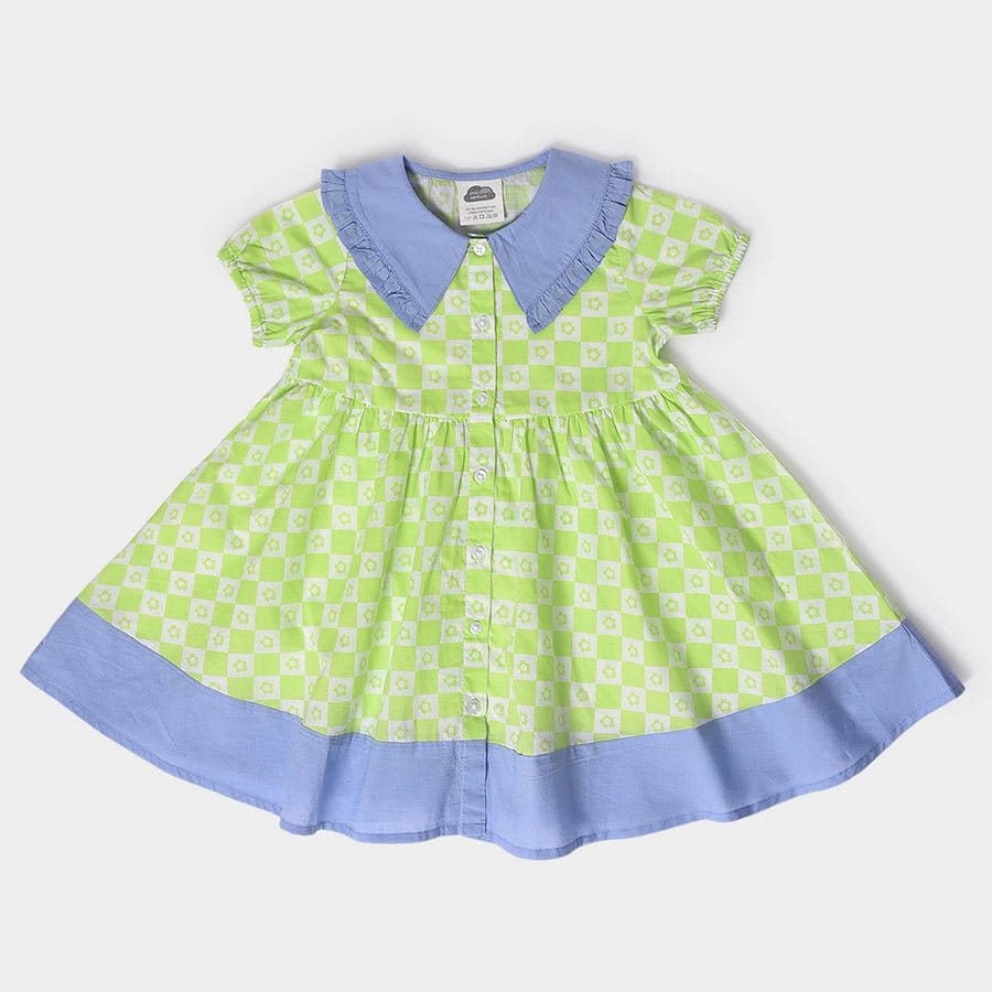 Baby Girl Front Open Frock With Ruffles-4-5 Y / Green