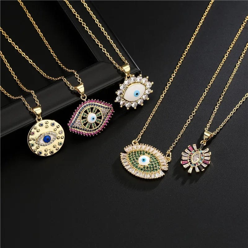 Fashion  Bling Vintage Copper Jewelry Zirconia Rhinestone Luck Turkey Blue Evils Eyes Charm Choker Pendant Necklace Women