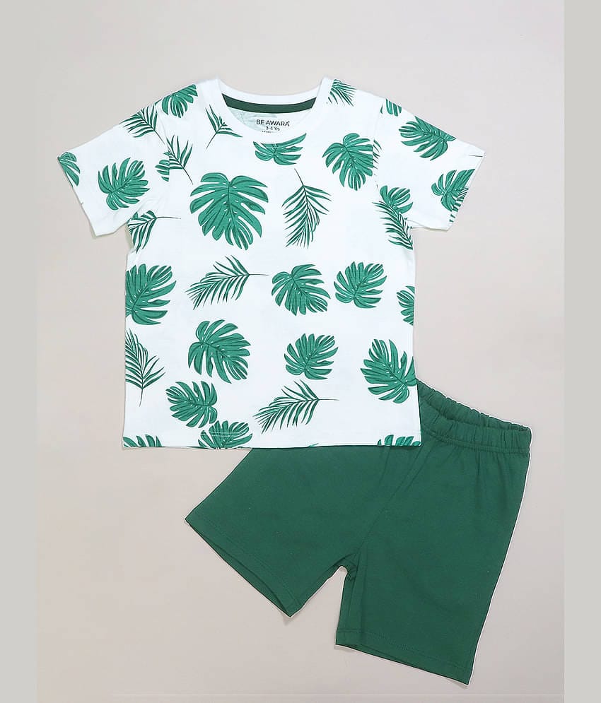 Be Awara Pack of 1 Boys Cotton T-Shirt & Shorts Set ( Green )