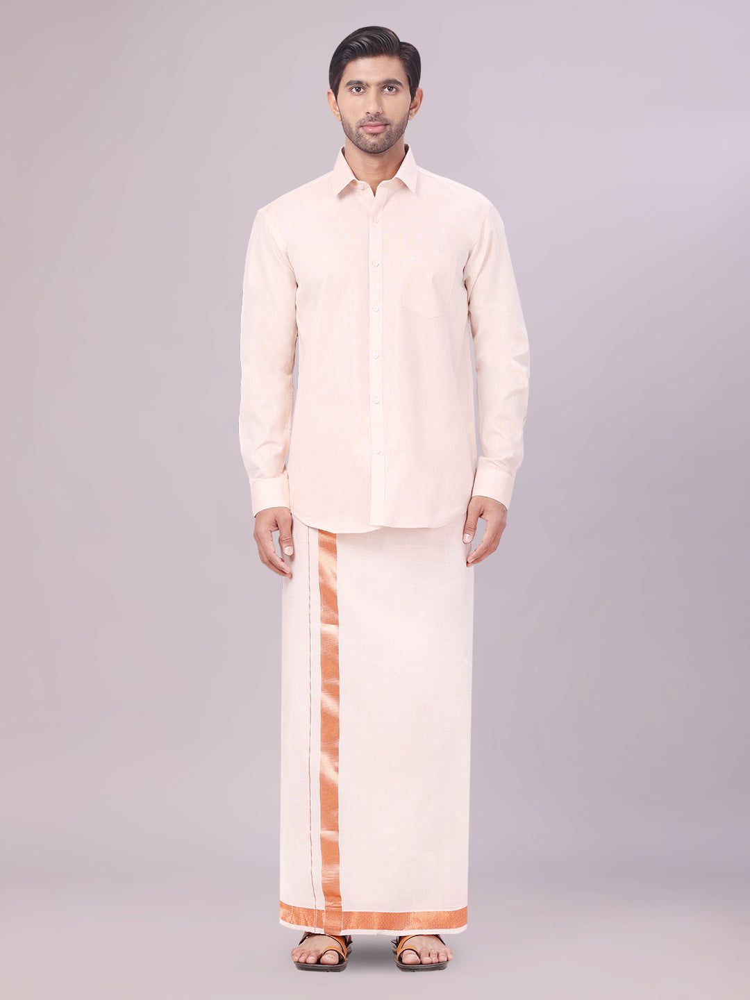Men's Tissue Copper Color Dhoti Shirt Wedding Combo Maverick-36 / F/S / Copper
