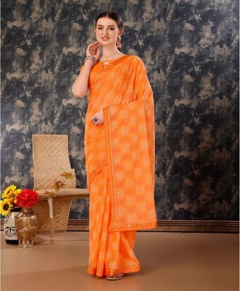 Women's Zomto Cheked Saree with Unstitched Blouse (Orange, 5-6 Mtrs)