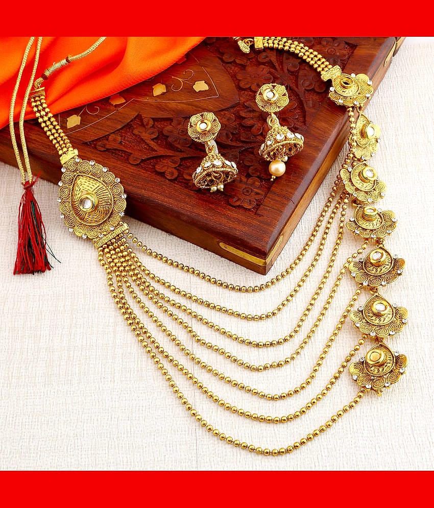 Sukkhi Alloy Golden Traditional Necklaces Set Long Haram