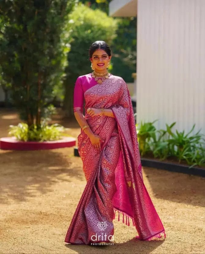 Pink Zari Woven Kanjivaram Pure Soft Silk Saree