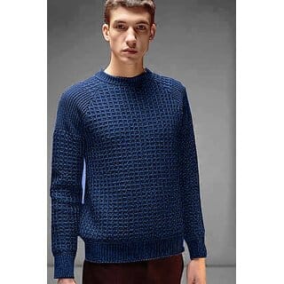 Fashlook Solid Full Sleeve Casual Blue Sweaters For Mens