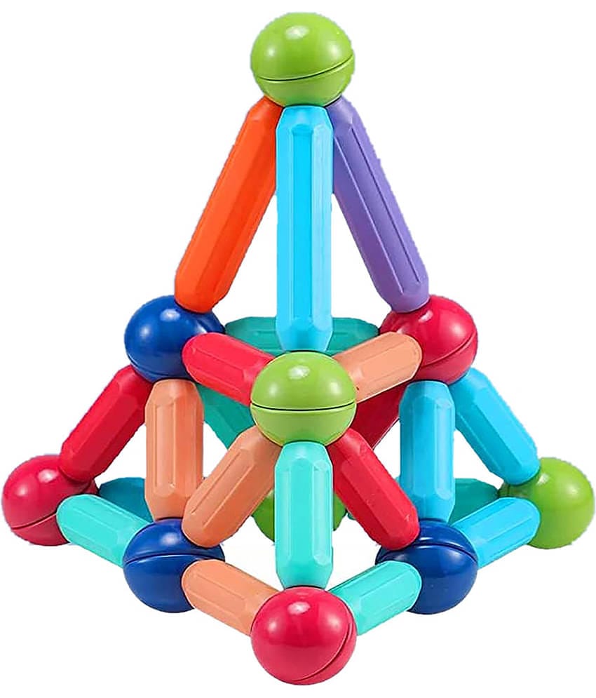 RAINBOW RIDERS Magnetic Sticks 32 pcs Building Blocks for Kids- Magnetic Toys for Kids Girls Boys-3+ Yeras  Toddlers Educational Stem Learning Magnet Stick with Balls Game Set,Multicolor (Magnetic Stick 32 pcs)