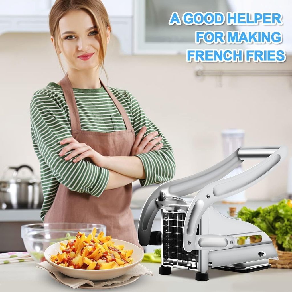 Stainless Steel Home French Fries Potato Chips Strip Cutting Cutter Machine Maker Slicer Chopper Dicer + 2 Blades