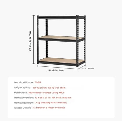 Black Adjustable 3-Shelf Metal Shelving Unit Storage Utility Rack Garage Shelves Display Rack Steel Bootless